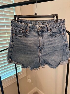American Eagle Outfitters Mom Short  Light Wash Denim Cutoff Shorts - Blue